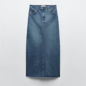 ZARA Denim Maxi Midi Medium Blue ZW Stretch Pencil Skirt